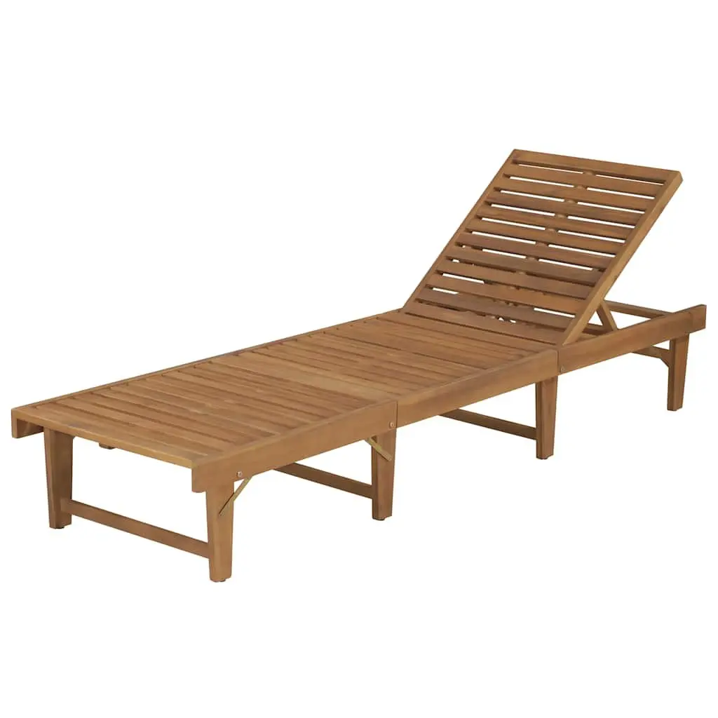 Folding Wooden Sun Lounger Adjustable Backrest Outdoor Garden Patio Deck Chair