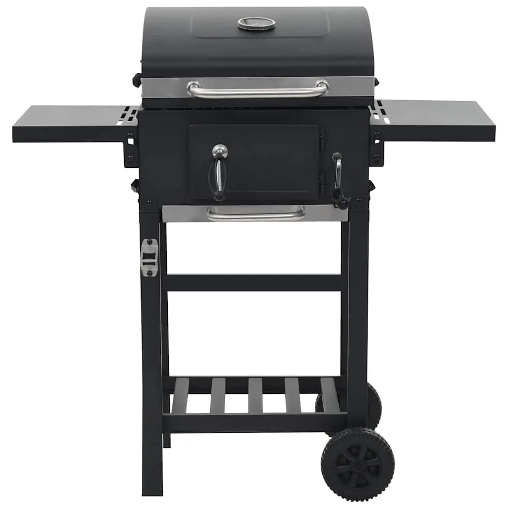 Charcoal BBQ Grill Heavy-duty with Integrated Thermometer Black Outdoor Cooking