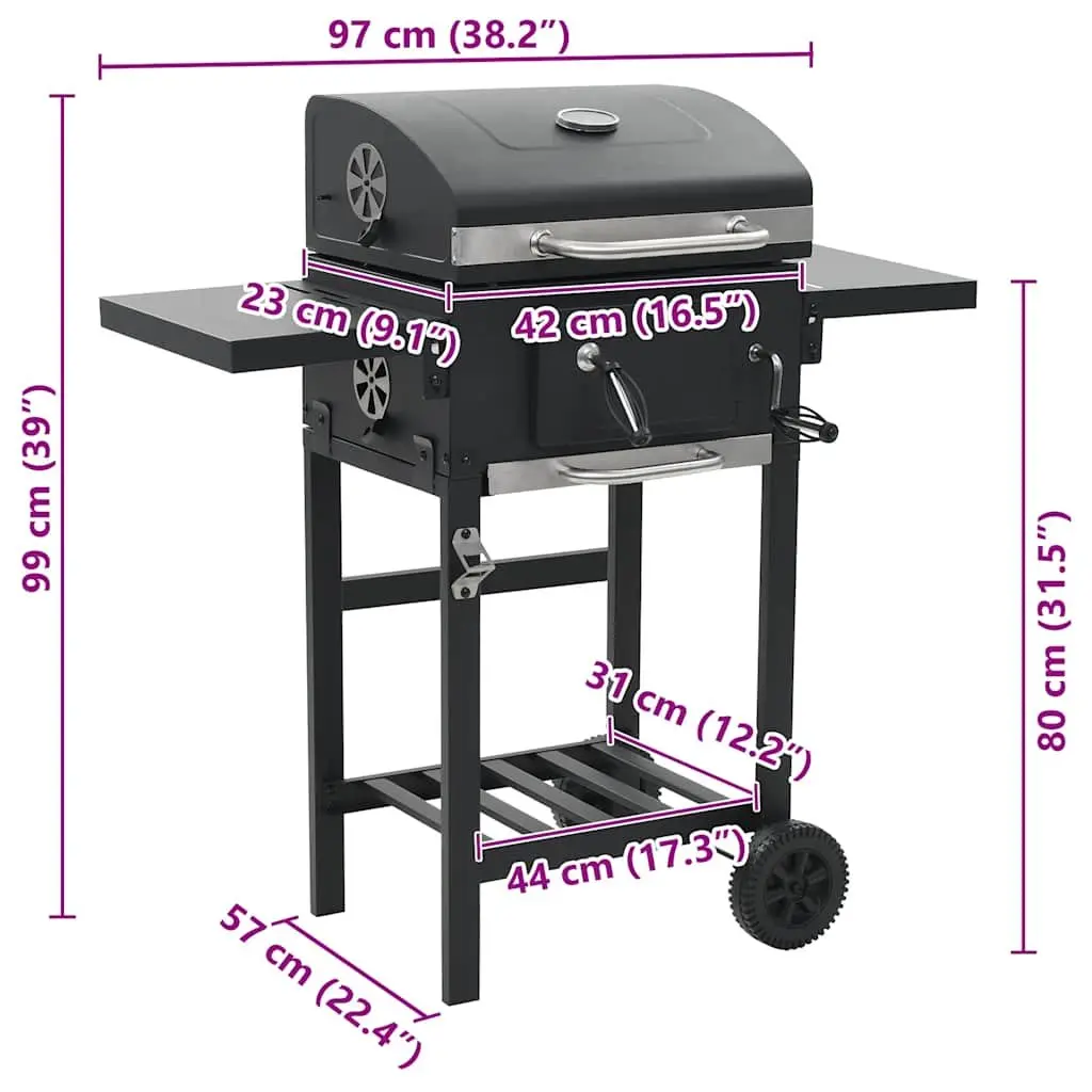 Charcoal BBQ Grill Heavy-duty with Integrated Thermometer Black Outdoor Cooking