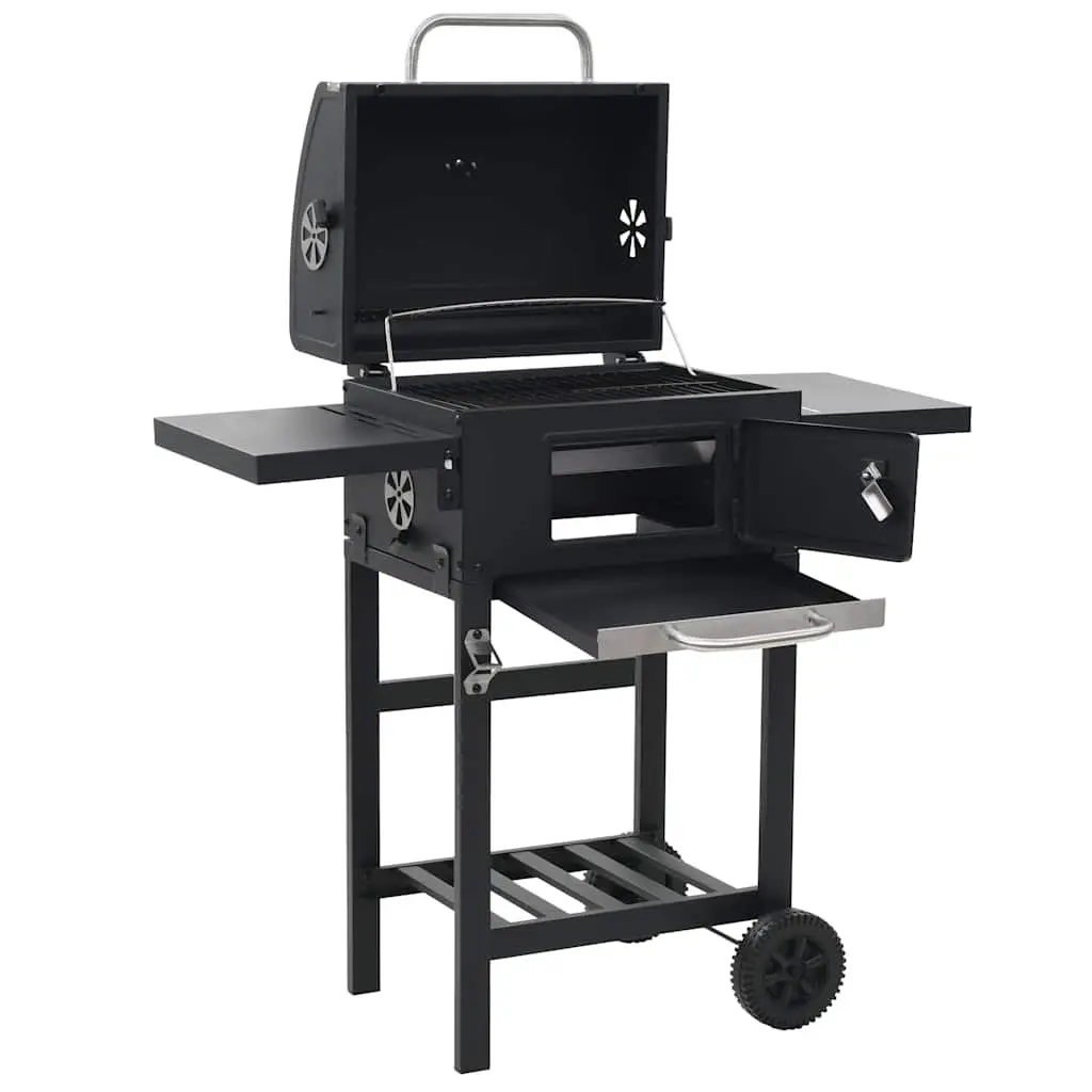 Charcoal BBQ Grill Heavy-duty with Integrated Thermometer Black Outdoor Cooking