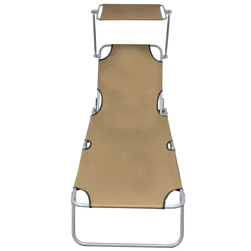 Sun Lounger Folding Chair Adjustable Backrest with Canopy Taupe
