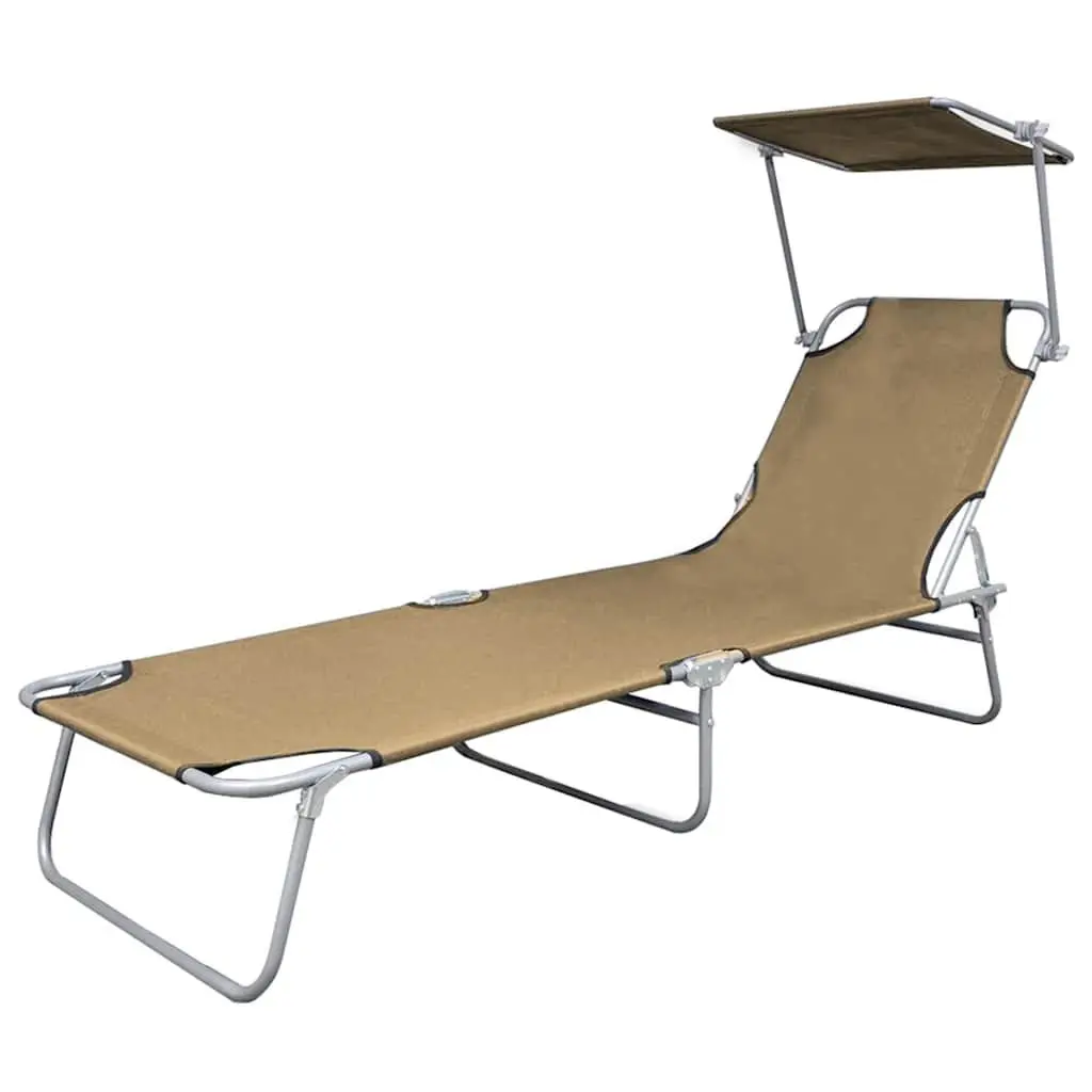 Sun Lounger Folding Chair Adjustable Backrest with Canopy Taupe