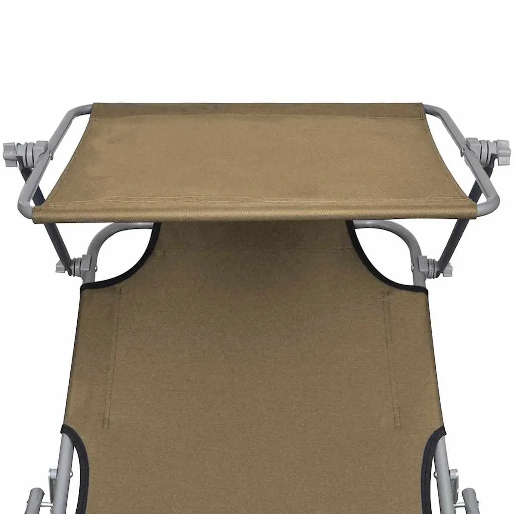 Sun Lounger Folding Chair Adjustable Backrest with Canopy Taupe