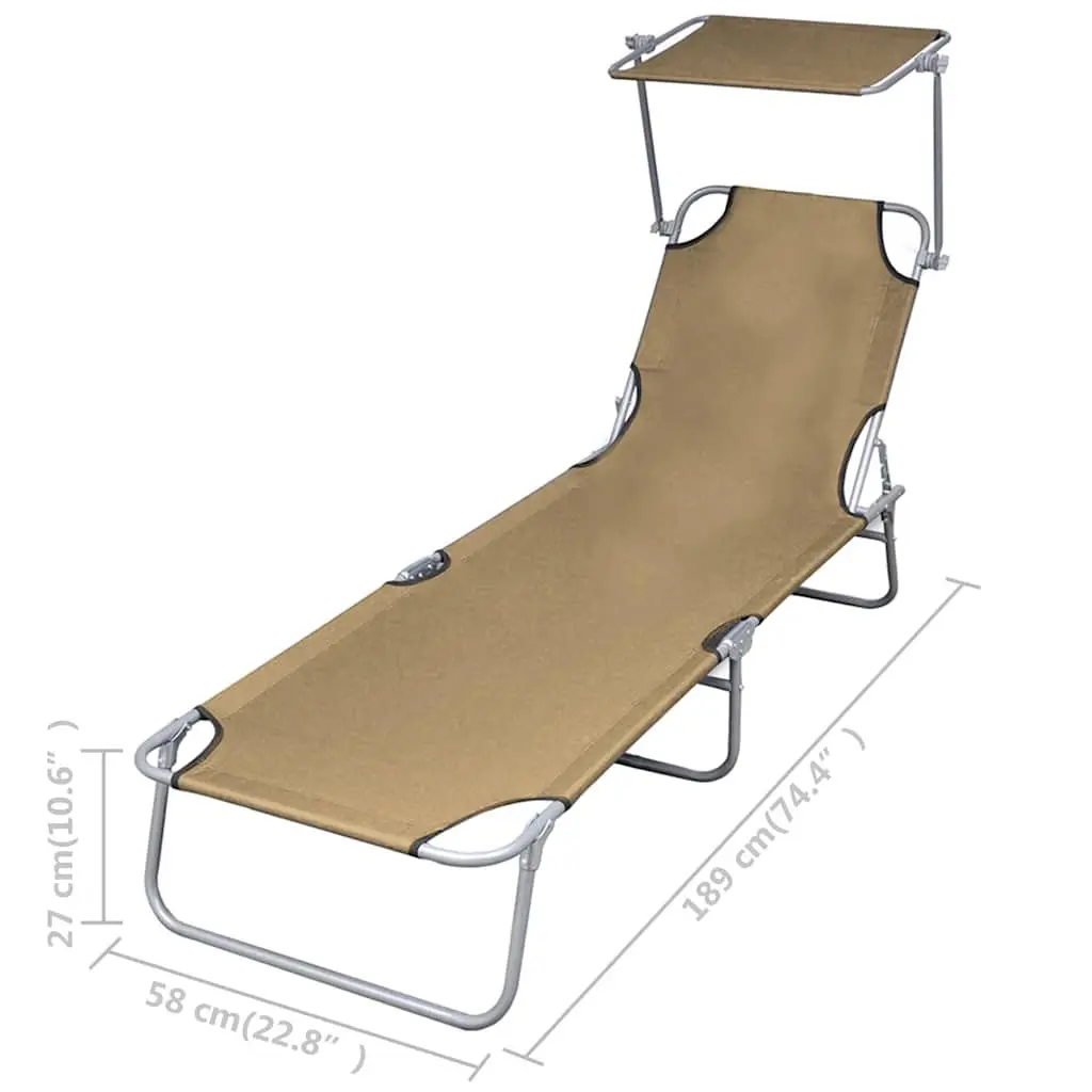 Sun Lounger Folding Chair Adjustable Backrest with Canopy Taupe