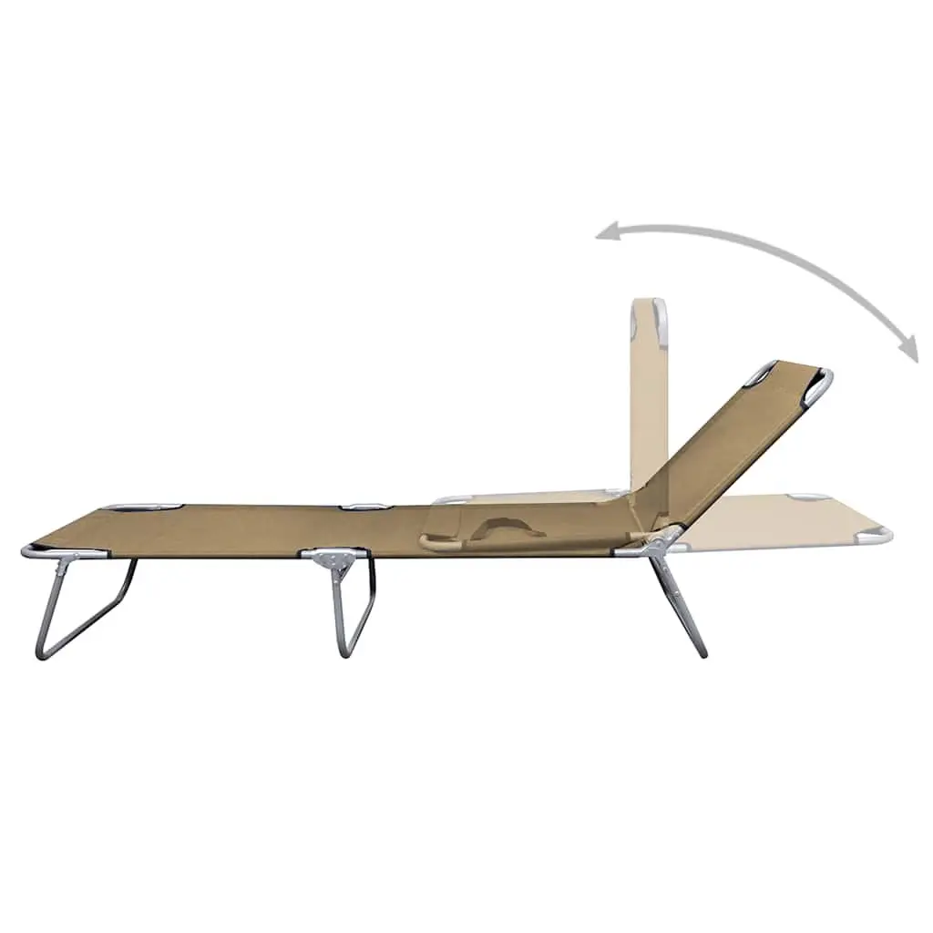 Foldable Sun Lounger Adjustable Backrest Garden Beach Relaxing Chair Taupe