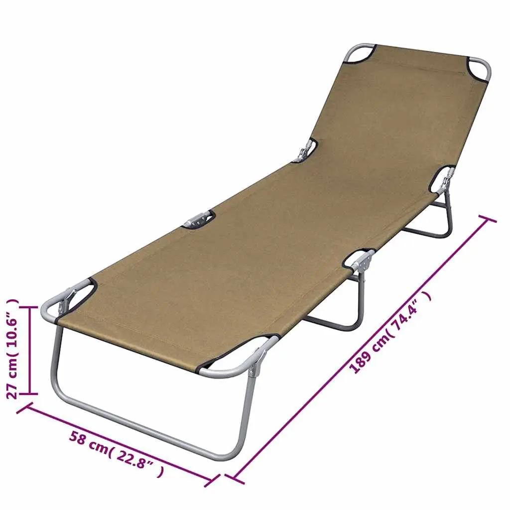 Foldable Sun Lounger Adjustable Backrest Garden Beach Relaxing Chair Taupe
