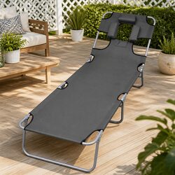 Foldable Sun Lounger Adjustable Backrest Head Cushion Garden Beach Reclining