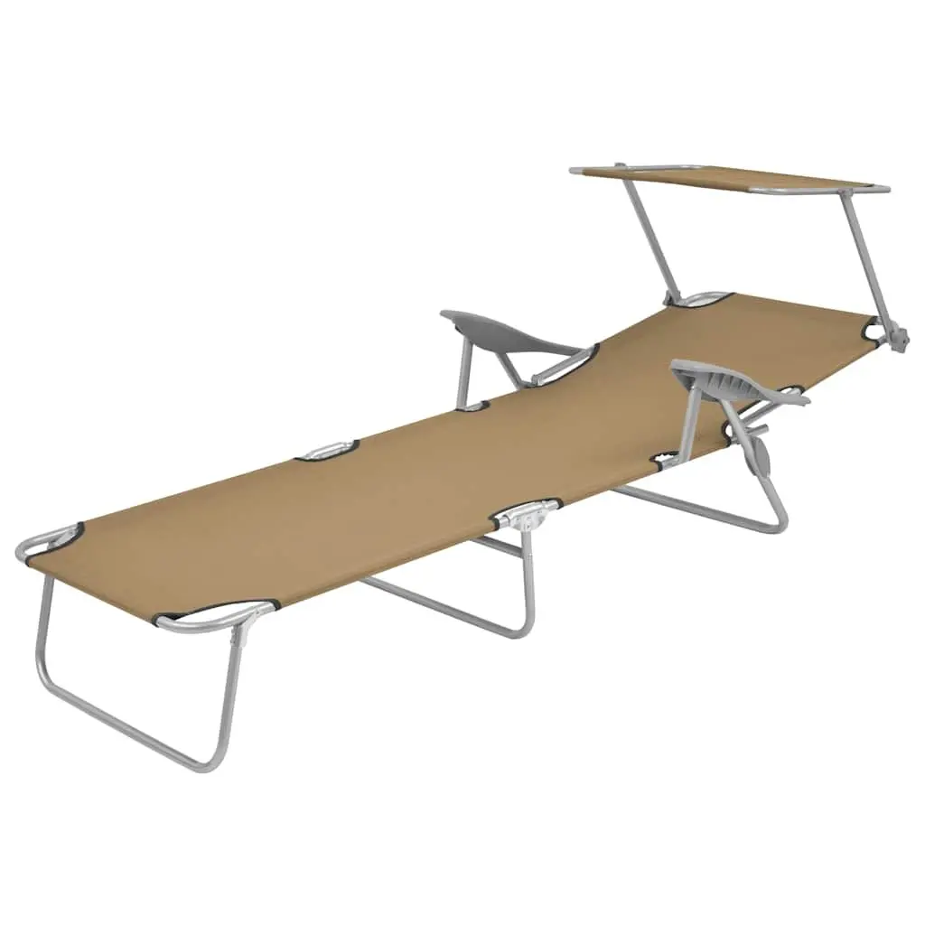 Folding Sun Lounger Adjustable Canopy Lightweight Weatherproof Taupe