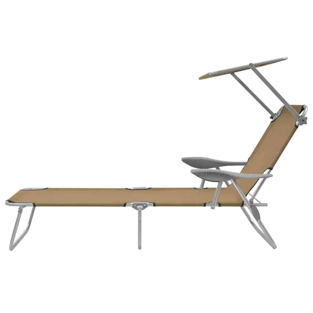 Folding Sun Lounger Adjustable Canopy Lightweight Weatherproof Taupe