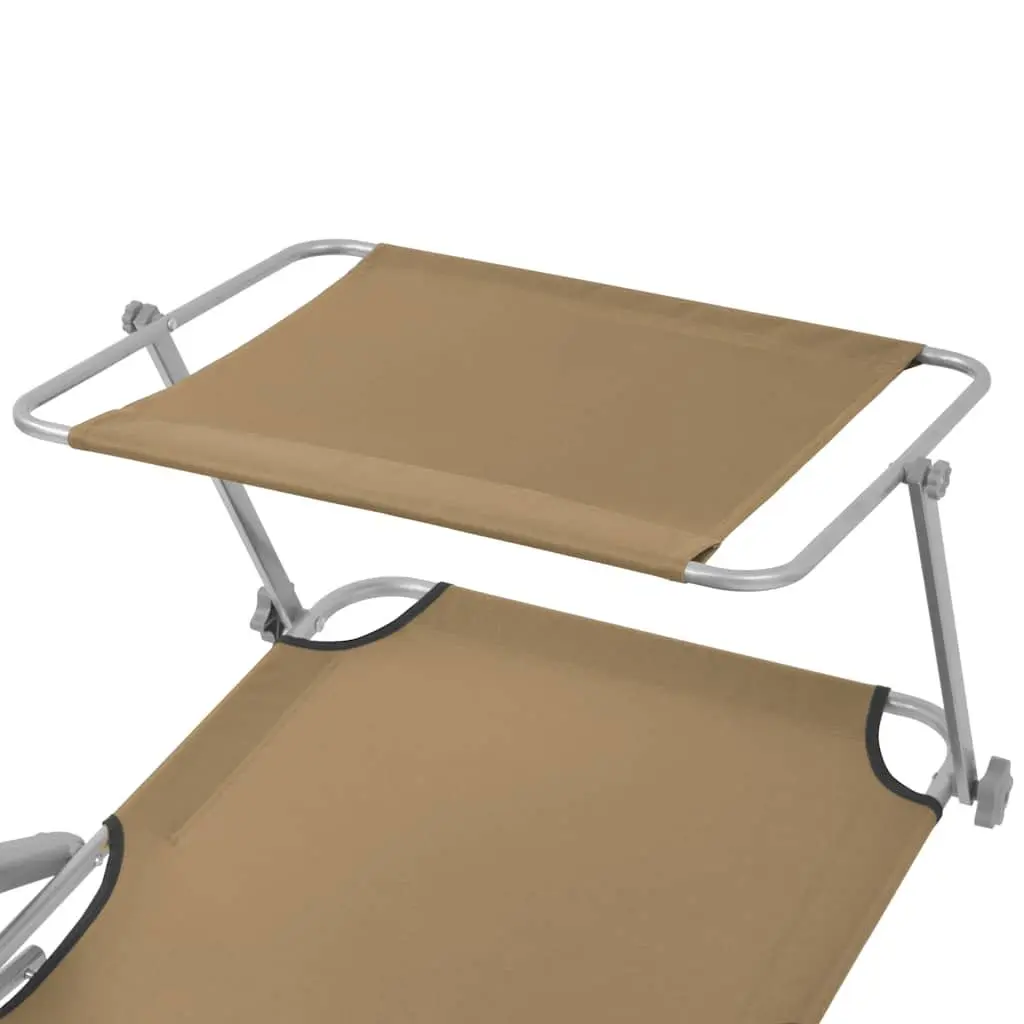 Folding Sun Lounger Adjustable Canopy Lightweight Weatherproof Taupe