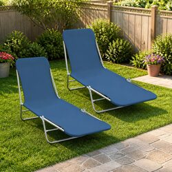Sun Loungers 2 pcs Foldable Adjustable Backrest Garden Beach Outdoor Seating