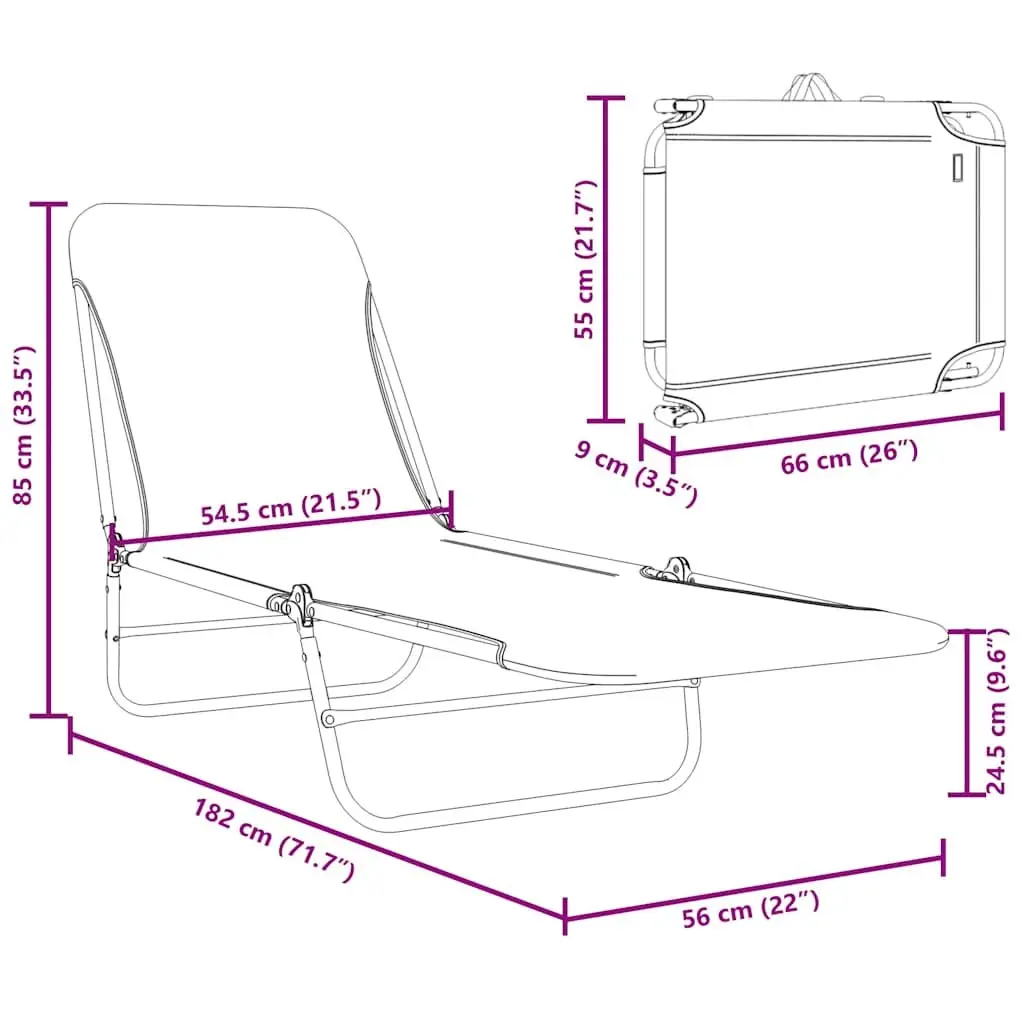 Foldable Sun Loungers Adjustable Backrest 2 pcs Garden Beach Outdoor Seating