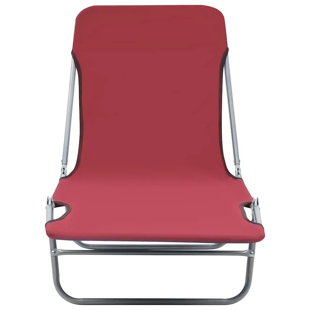 Sun Loungers 2 pcs Foldable Adjustable Backrest Garden Beach Outdoor Seating Red