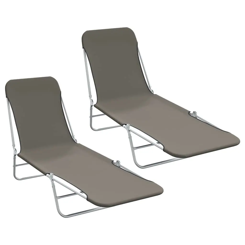 Folding Sun Loungers Adjustable Backrest 2pc Set Grey