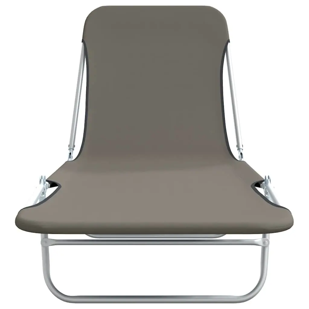 Folding Sun Loungers Adjustable Backrest 2pc Set Grey