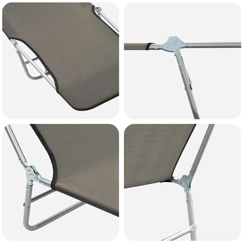 Folding Sun Loungers Adjustable Backrest 2pc Set Grey
