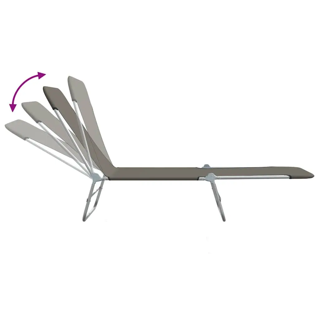 Folding Sun Loungers Adjustable Backrest 2pc Set Grey