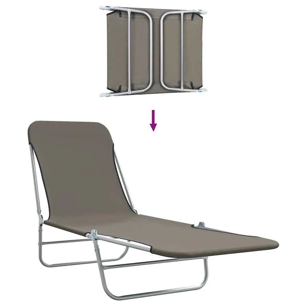 Folding Sun Loungers Adjustable Backrest 2pc Set Grey