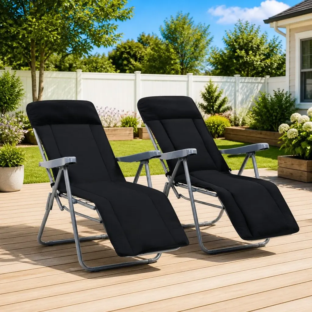 Folding Garden Chairs with Cushions Adjustable Recline 2 pcs Black