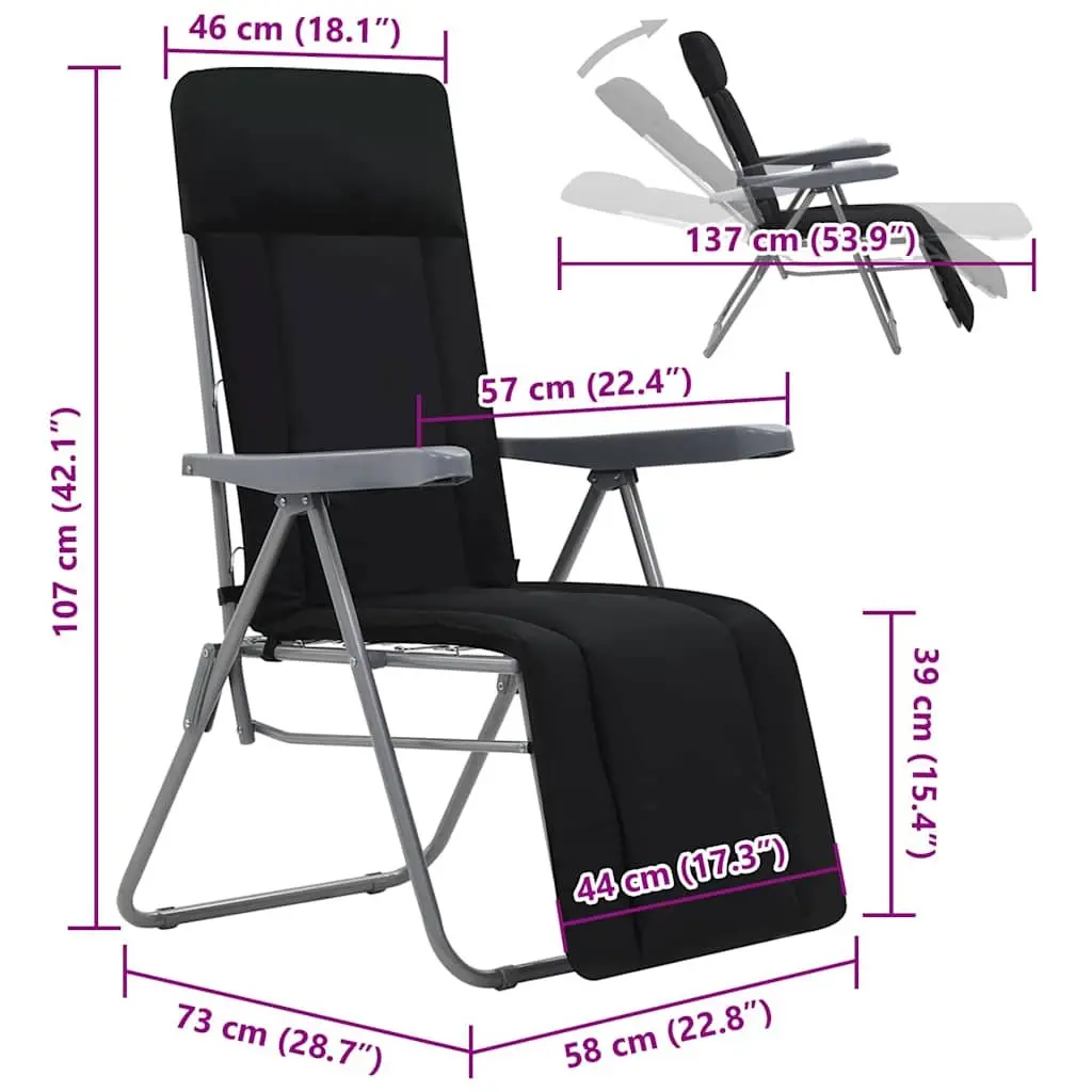 Folding Garden Chairs with Cushions Adjustable Recline 2 pcs Black