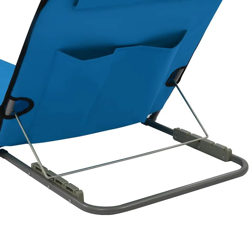 Folding Beach Lounger Set 2 pcs Steel Frame Fabric Backrest Sun Chair Blue