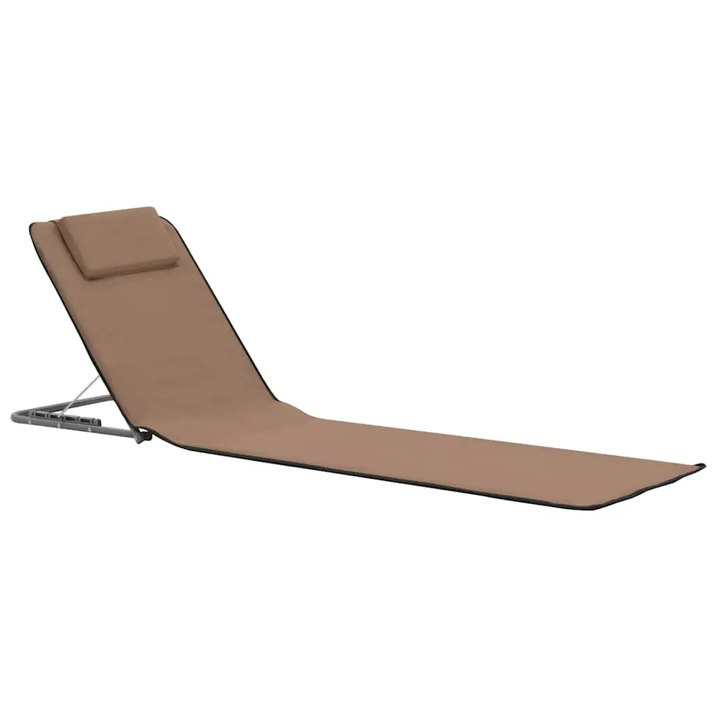 Folding Beach Mats 2 pcs Steel Frame Fabric Backrest Sun Lounger Chair Set
