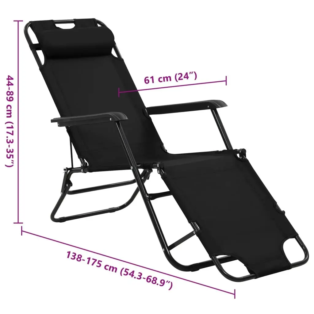 Folding Sun Loungers Adjustable Recliner Chairs 2 Pack Steel Frame Outdoor Garden