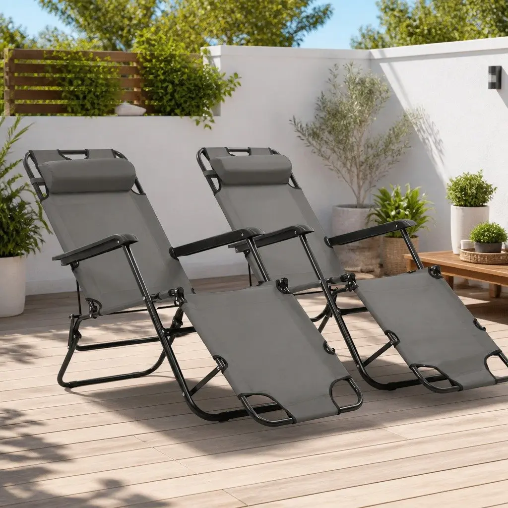 Folding Sun Loungers Adjustable Reclining Grey 2 pcs