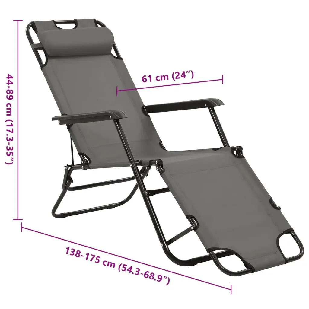 Folding Sun Loungers Adjustable Reclining Grey 2 pcs