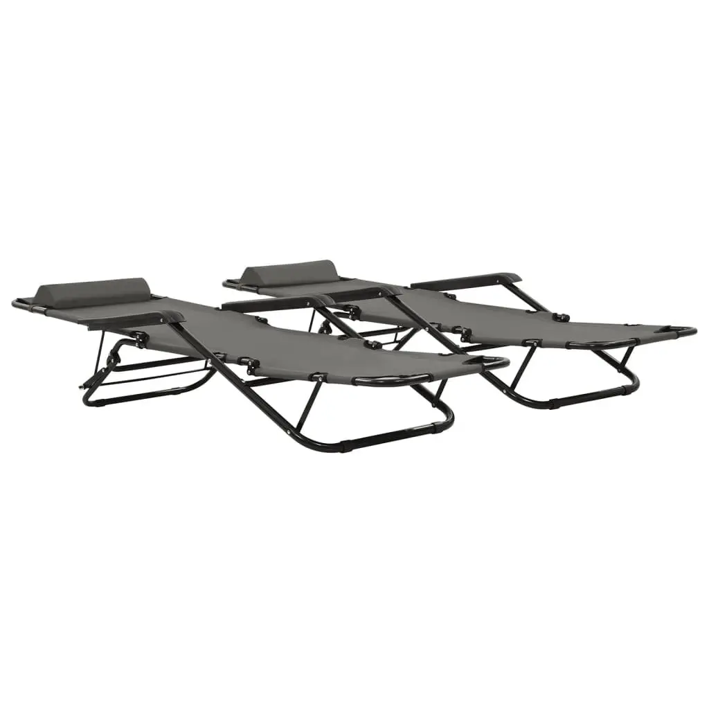 Folding Sun Loungers Adjustable Reclining Grey 2 pcs