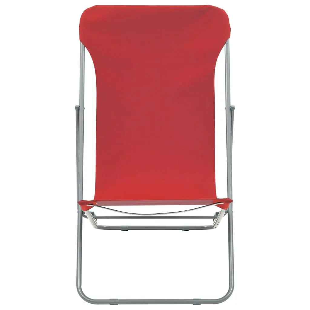 Folding Beach Chairs Red 2 Pcs Outdoor Sun Lounger Reclining Garden Seating