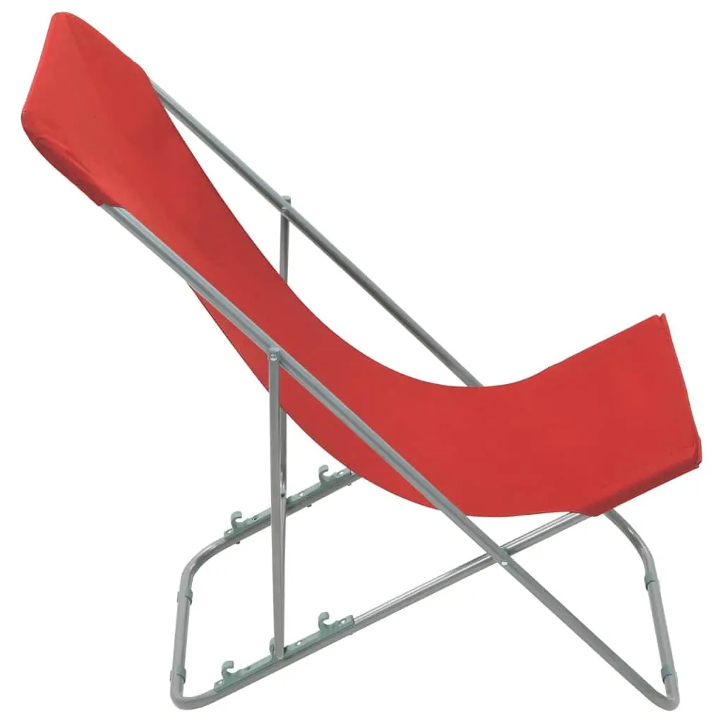 Folding Beach Chairs Red 2 Pcs Outdoor Sun Lounger Reclining Garden Seating