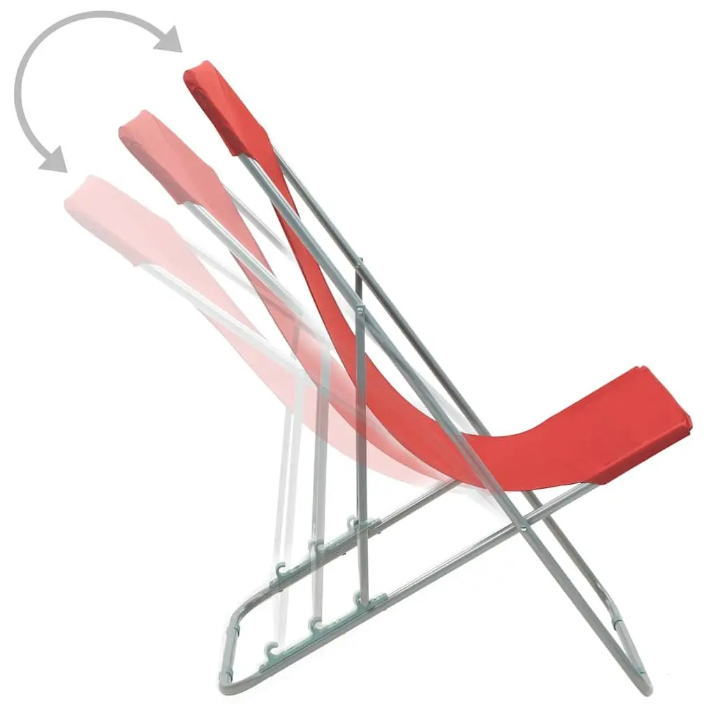 Folding Beach Chairs Red 2 Pcs Outdoor Sun Lounger Reclining Garden Seating