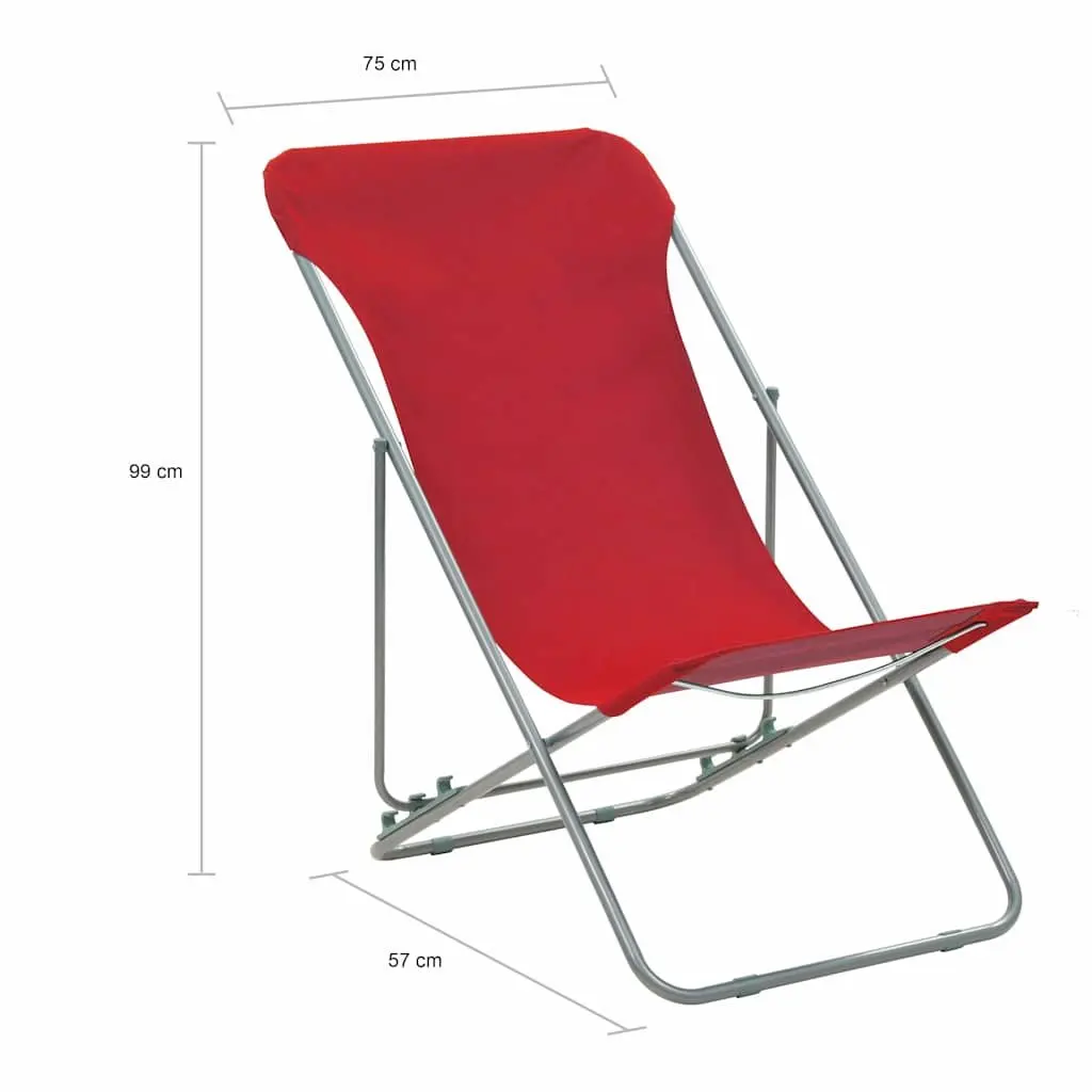 Folding Beach Chairs Red 2 Pcs Outdoor Sun Lounger Reclining Garden Seating