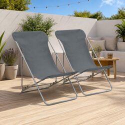 Folding Beach Chairs Set 2 pcs Outdoor Seating Reclining Garden Loungers Grey