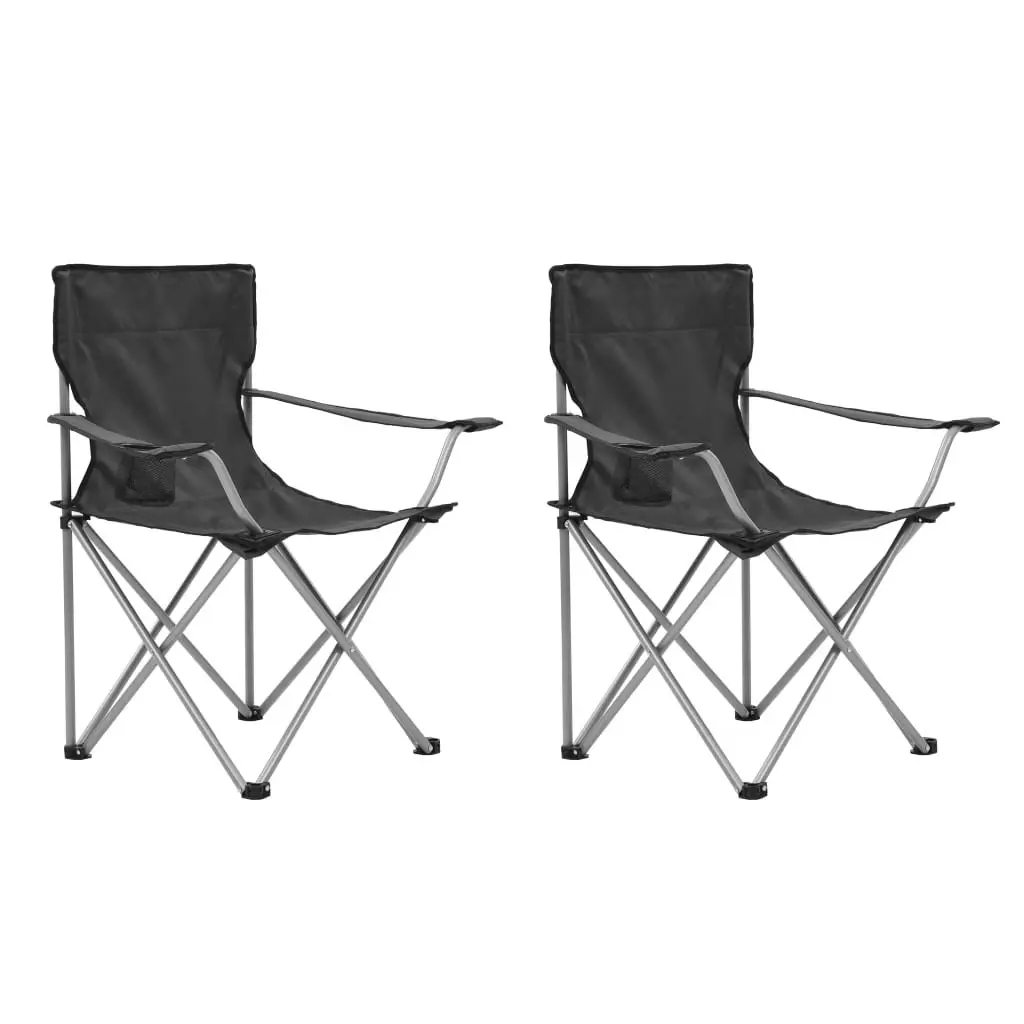 Camping Table and Chair Set Foldable Outdoor Furniture Grey 3 Pieces