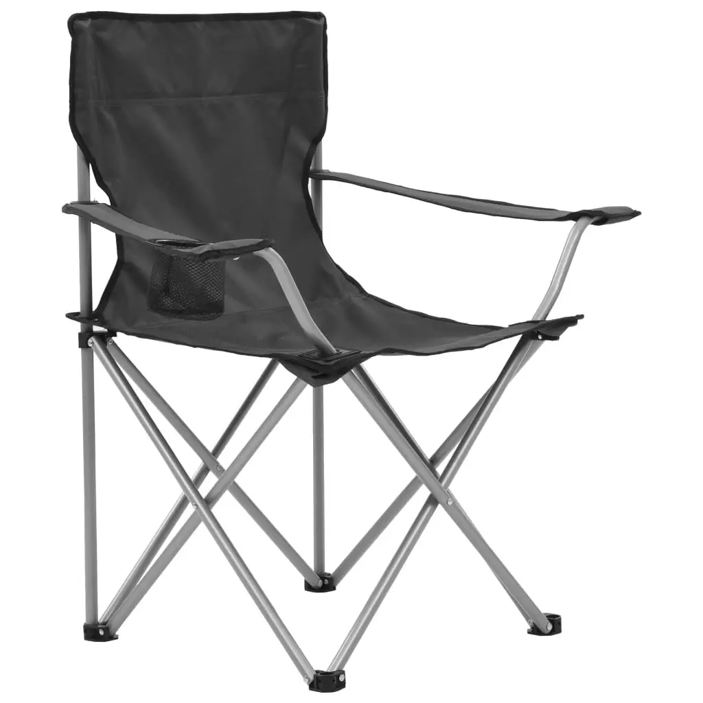 Camping Table and Chair Set Foldable Outdoor Furniture Grey 3 Pieces