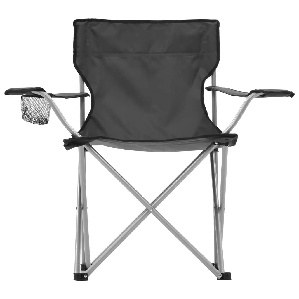 Camping Table and Chair Set Foldable Outdoor Furniture Grey 3 Pieces