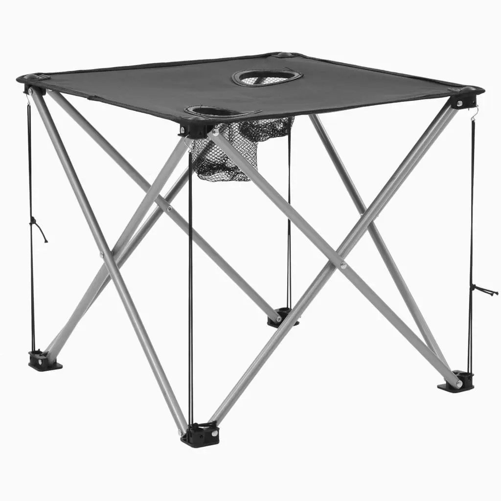 Camping Table and Chair Set Foldable Outdoor Furniture Grey 3 Pieces