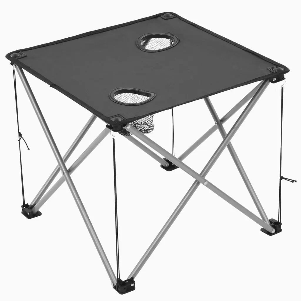 Camping Table and Chair Set Foldable Outdoor Furniture Grey 3 Pieces