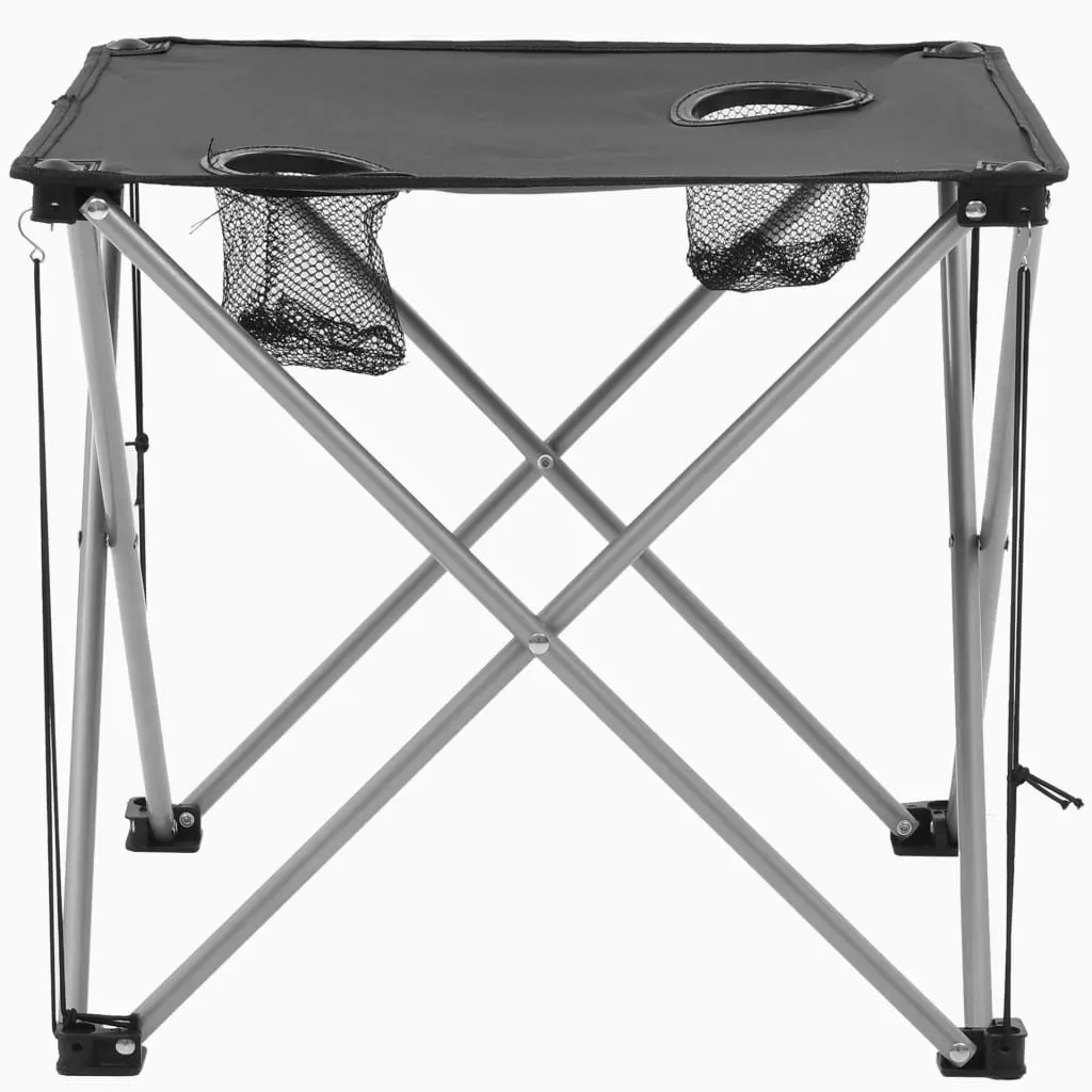 Camping Table and Chair Set Foldable Outdoor Furniture Grey 3 Pieces