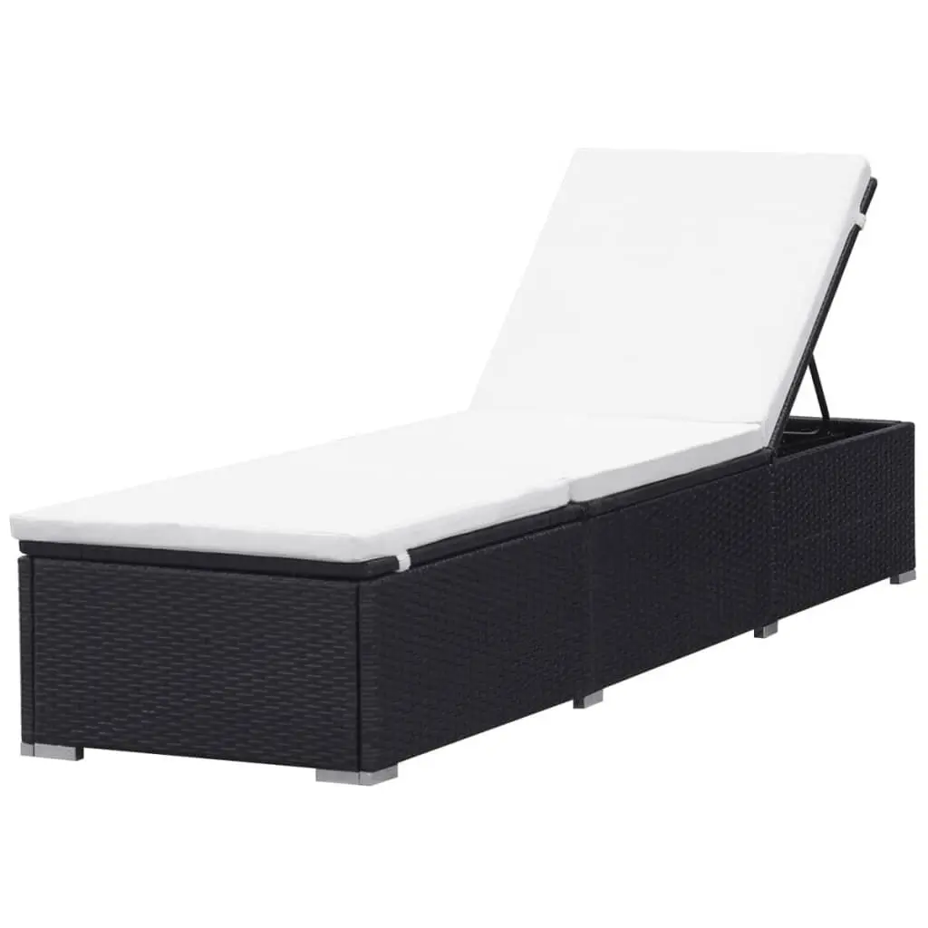 Sun Lounger with Cushion Poly Rattan Outdoor Patio Garden Lounge Chair Black