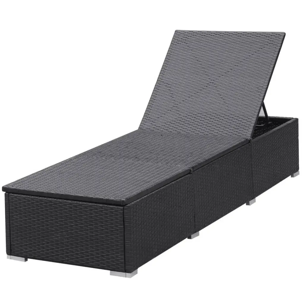 Sun Lounger with Cushion Poly Rattan Outdoor Patio Garden Lounge Chair Black