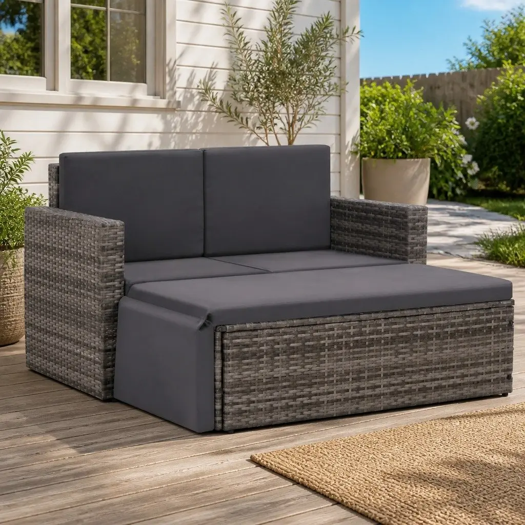 Garden Lounge Set Poly Rattan Sofa Stool with Cushions Grey