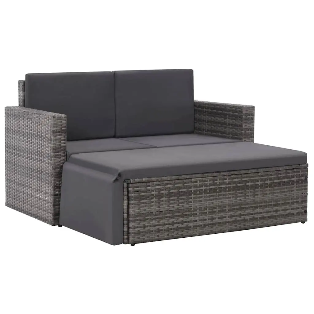 Garden Lounge Set Poly Rattan Sofa Stool with Cushions Grey