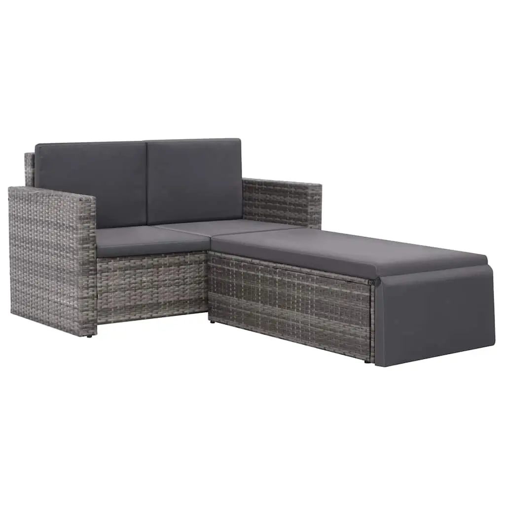 Garden Lounge Set Poly Rattan Sofa Stool with Cushions Grey