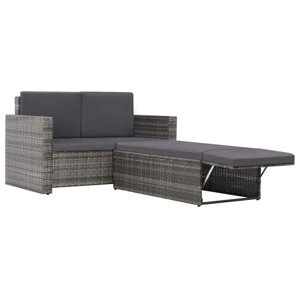 Garden Lounge Set Poly Rattan Sofa Stool with Cushions Grey