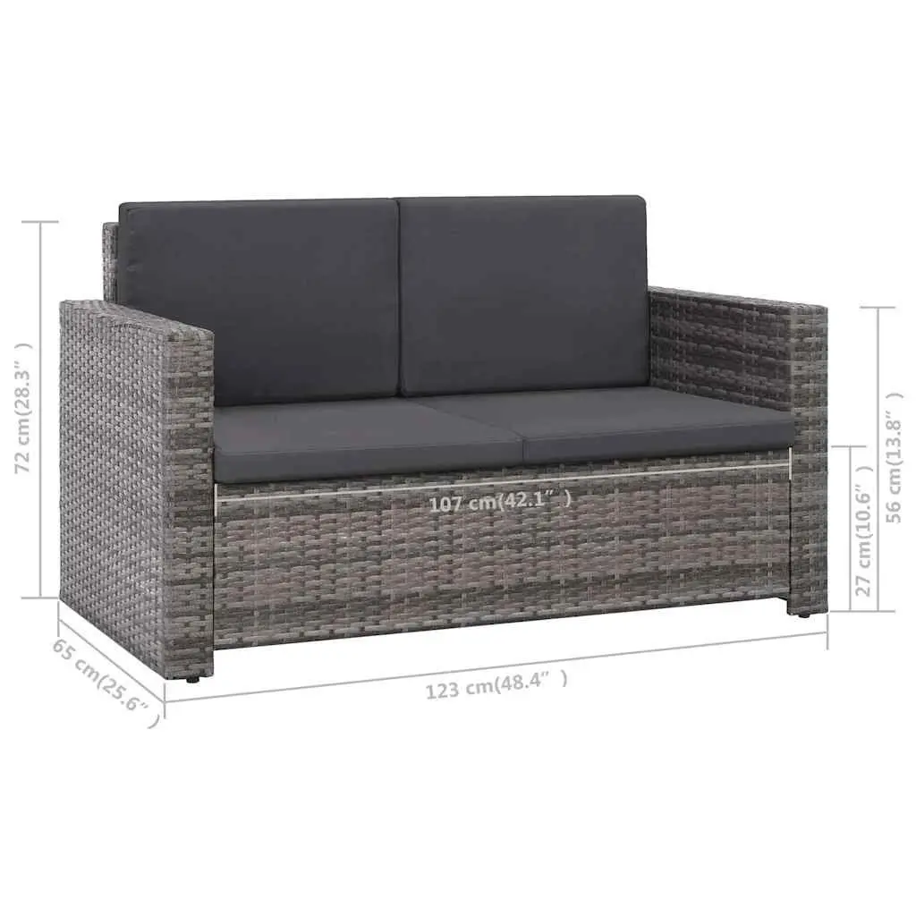 Garden Lounge Set Poly Rattan Sofa Stool with Cushions Grey