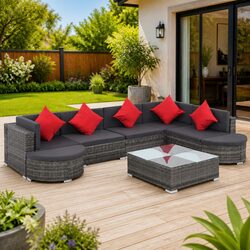 Garden Lounge Set 8 Piece Poly Rattan Sofa Patio Furniture with Cushions Grey