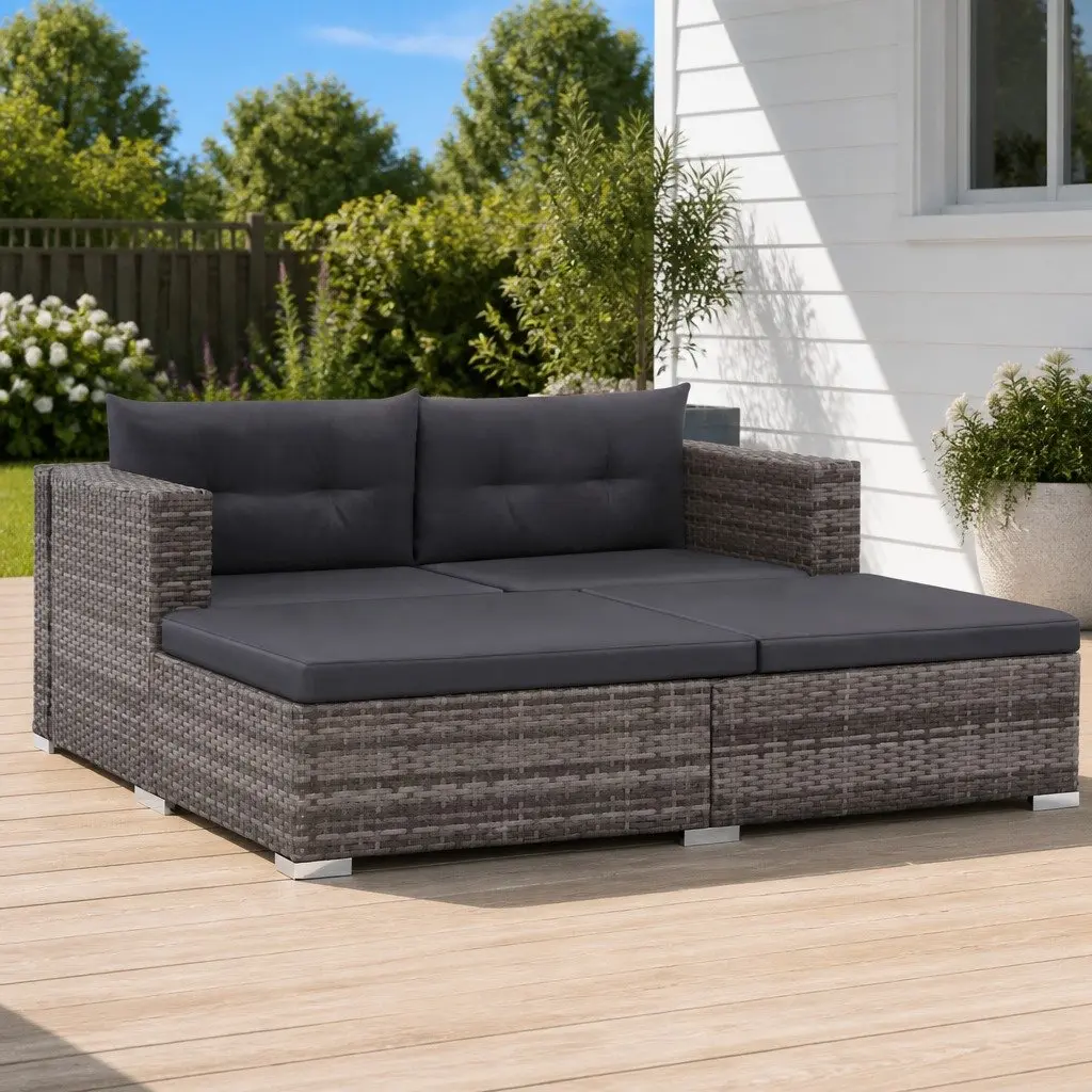 Garden Lounge Set Outdoor Sofa Rattan Patio Furniture 3 Piece Grey